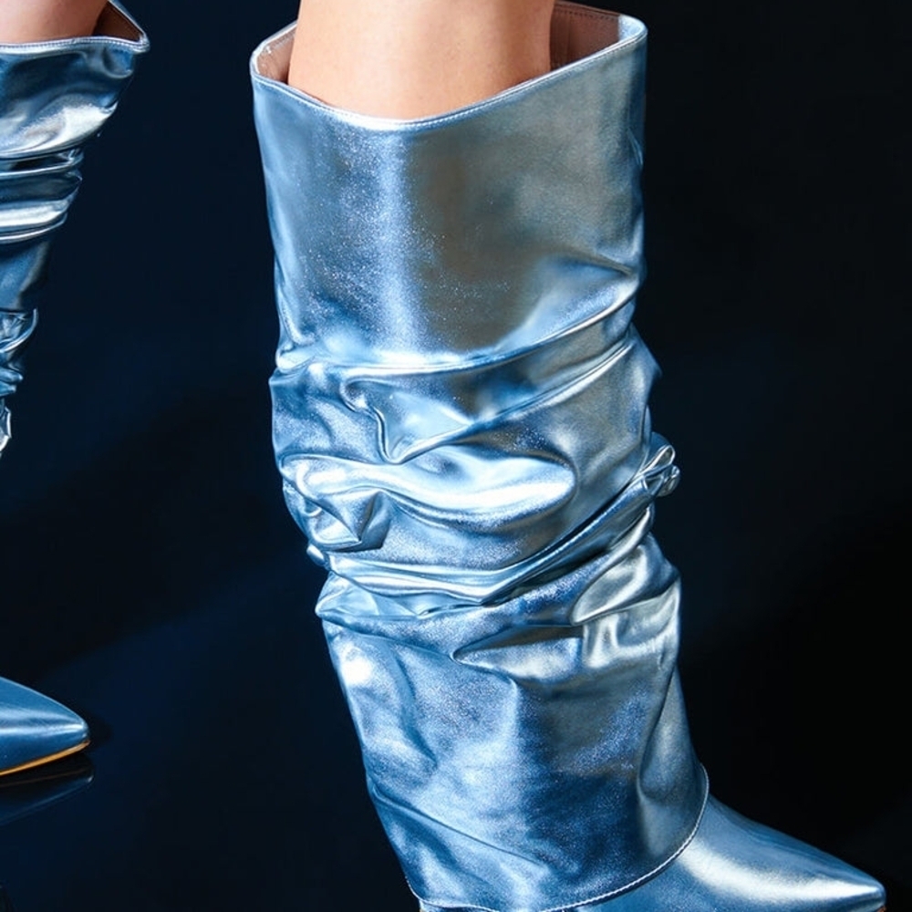 Azalea Wang "Glistening CoverGirl"  Metallic Silver Ankle Boots - Picture 2 of 11